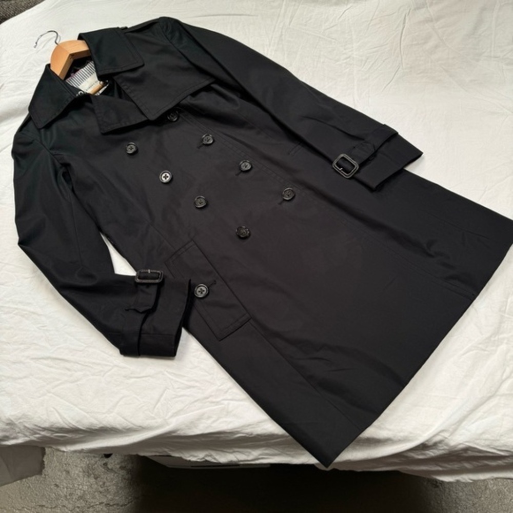 Banana republic trenchcoat 100% cotton dark navy blue women petite small jacket